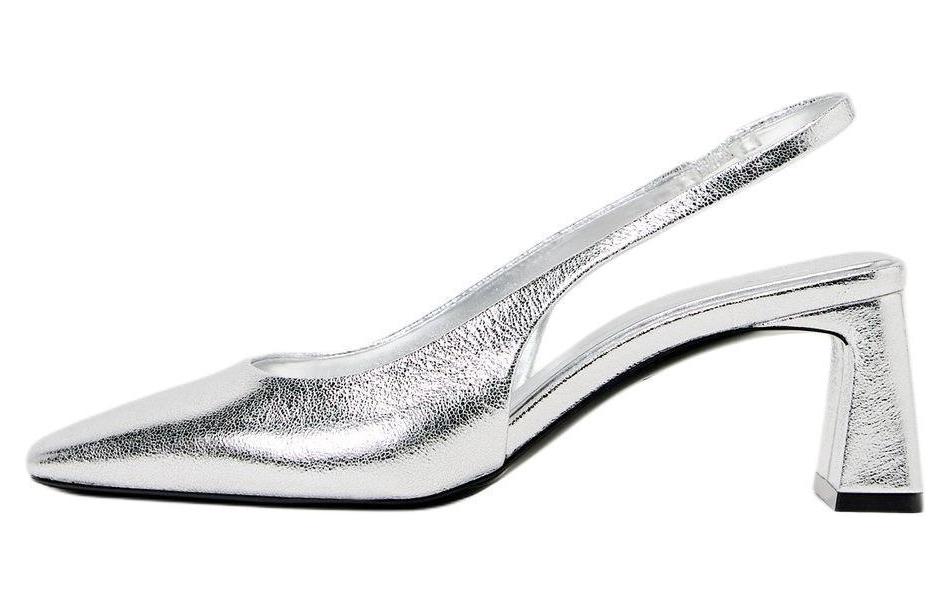 ZARA Chunky Heel High Heels Women's Silver
