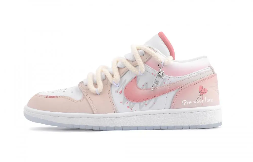Jordan Air Jordan 1 Love At First Sight Low top Vintage Basketball Shoes Women's Pink
