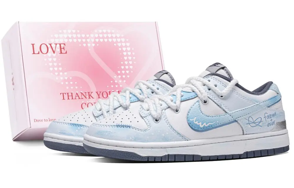 Nike Dunk Winter Love Song Box Abrasion Resistant Low top Skateboard Shoes Unisex Blue White