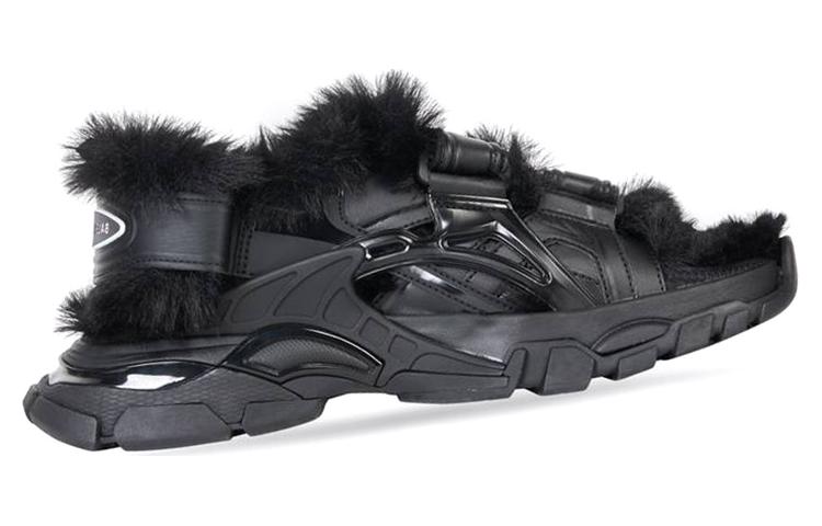 Balenciaga Track Sandal Fake Fur Black Women's