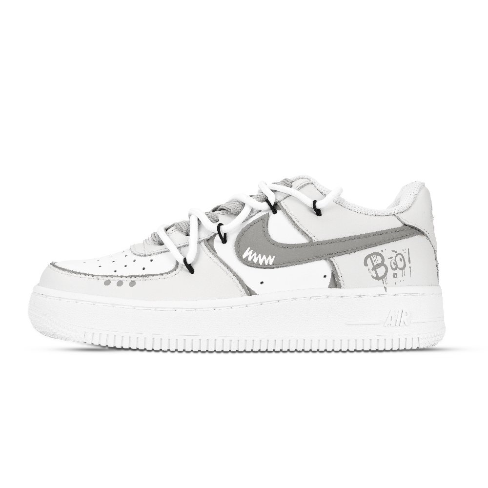 Nike Air Force 1 Graffiti Bubbles Abrasion Resistant High Top Skateboard Shoes Unisex Gray White