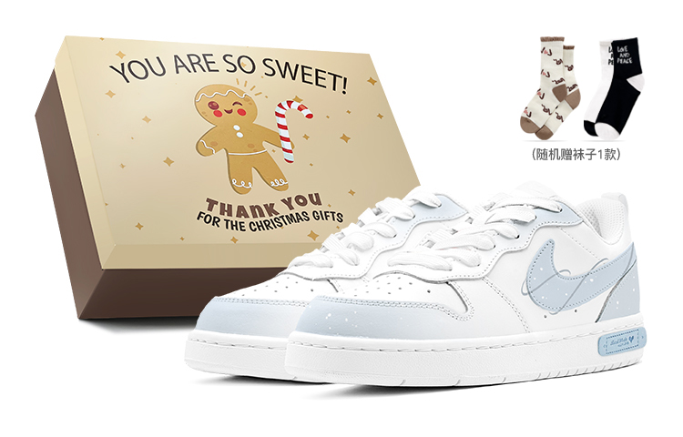 Nike Court Borough Christmas Special Offer, Surrounding Snowflake Low Top Skateboard Shoes Women's Blue White