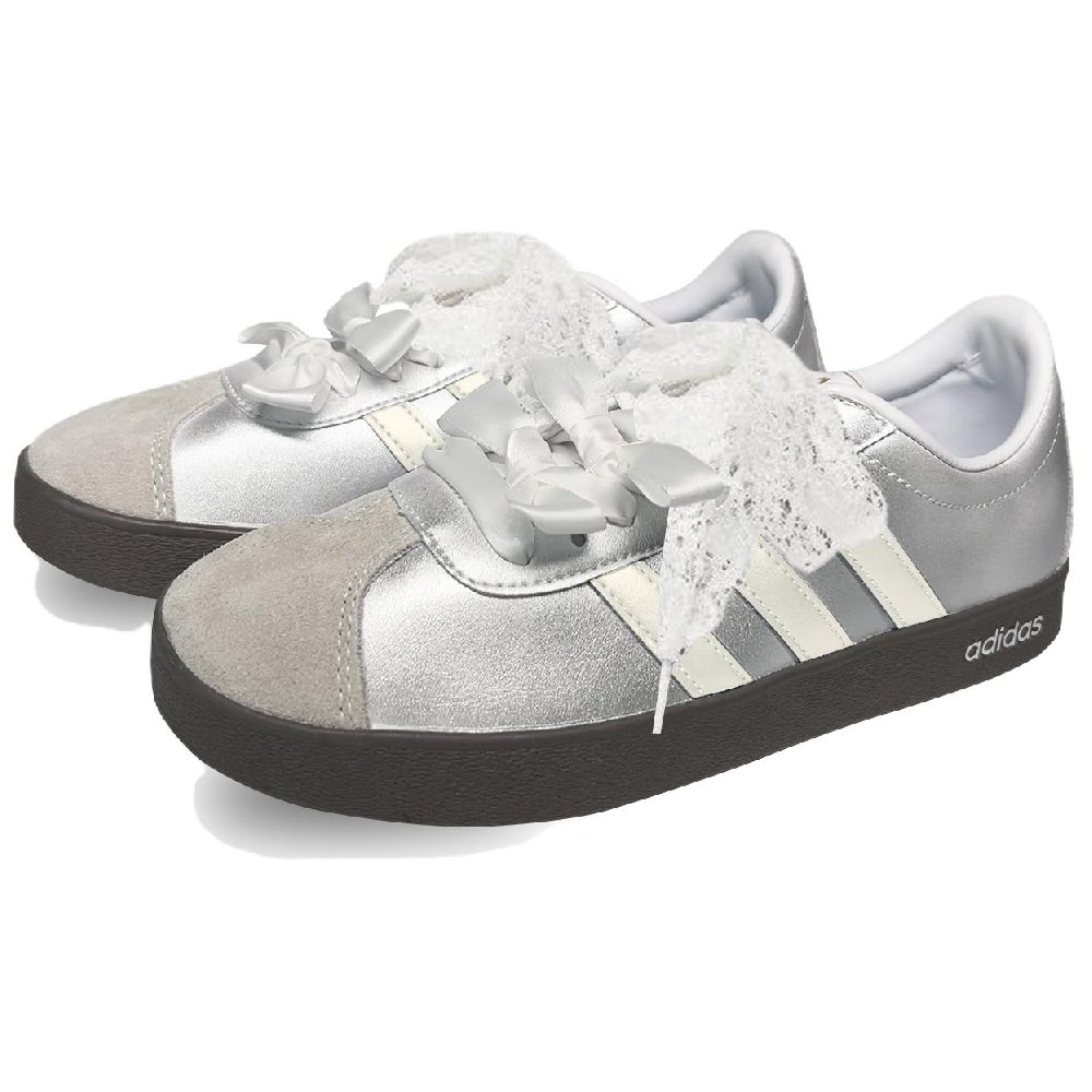 Adidas Neo VL Court 2.0 Zhiye, Bowknot Anti Slip Wear Resistant Low Top Skateboard Shoes Unisex Silver White