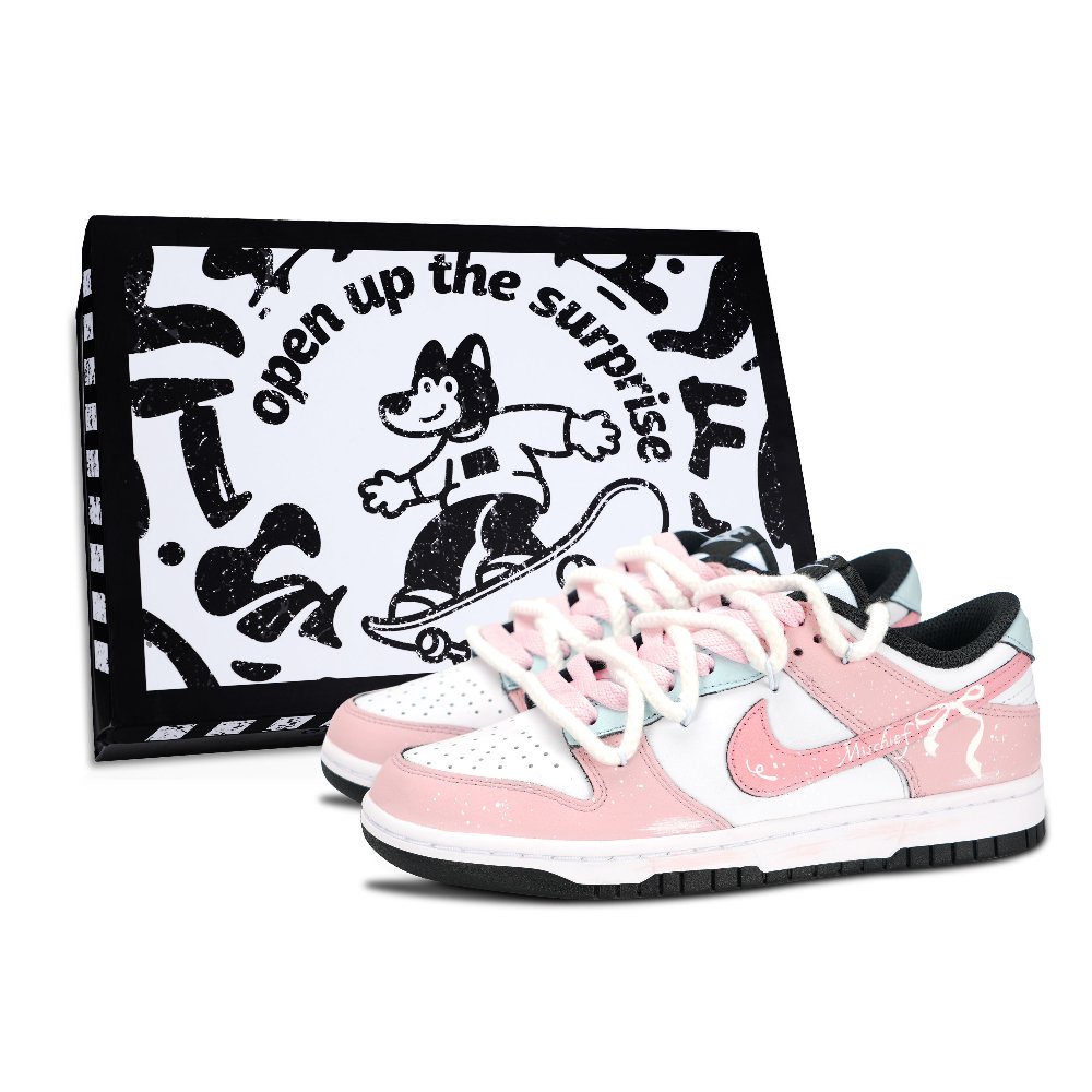 Nike Dunk Bowknot Anti Slip Wear Resistant Low Top Skateboard Shoes Unisex Pink