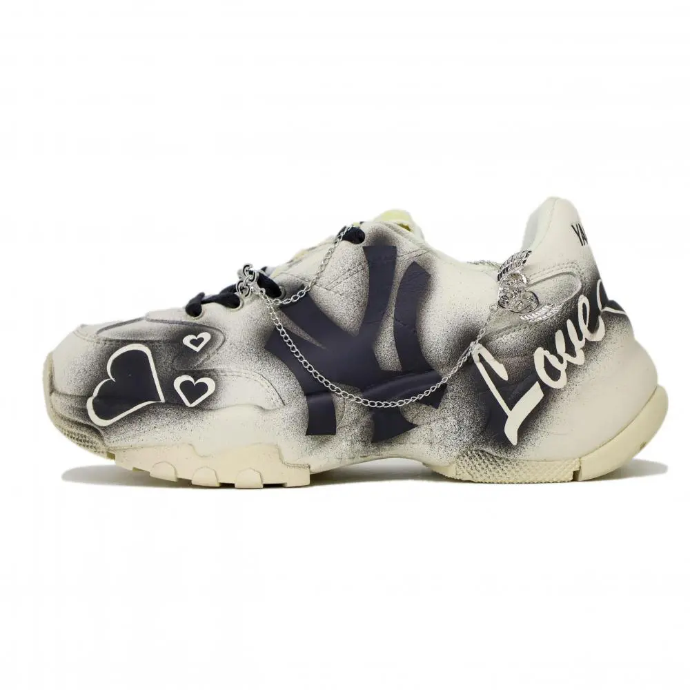 MLB Big Ball Chunky Shock Absorbers Slip Resistant Abrasion Resistant Low top Chunky Sneakers Unisex Beige