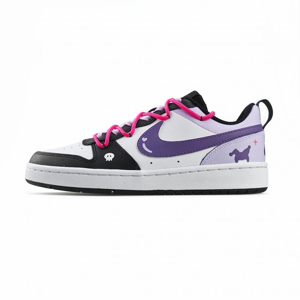 Nike Court Borough Anti-Slip And Wear-Resistant Lightweight Low-Top Skateboard Shoes GS Black White Purple