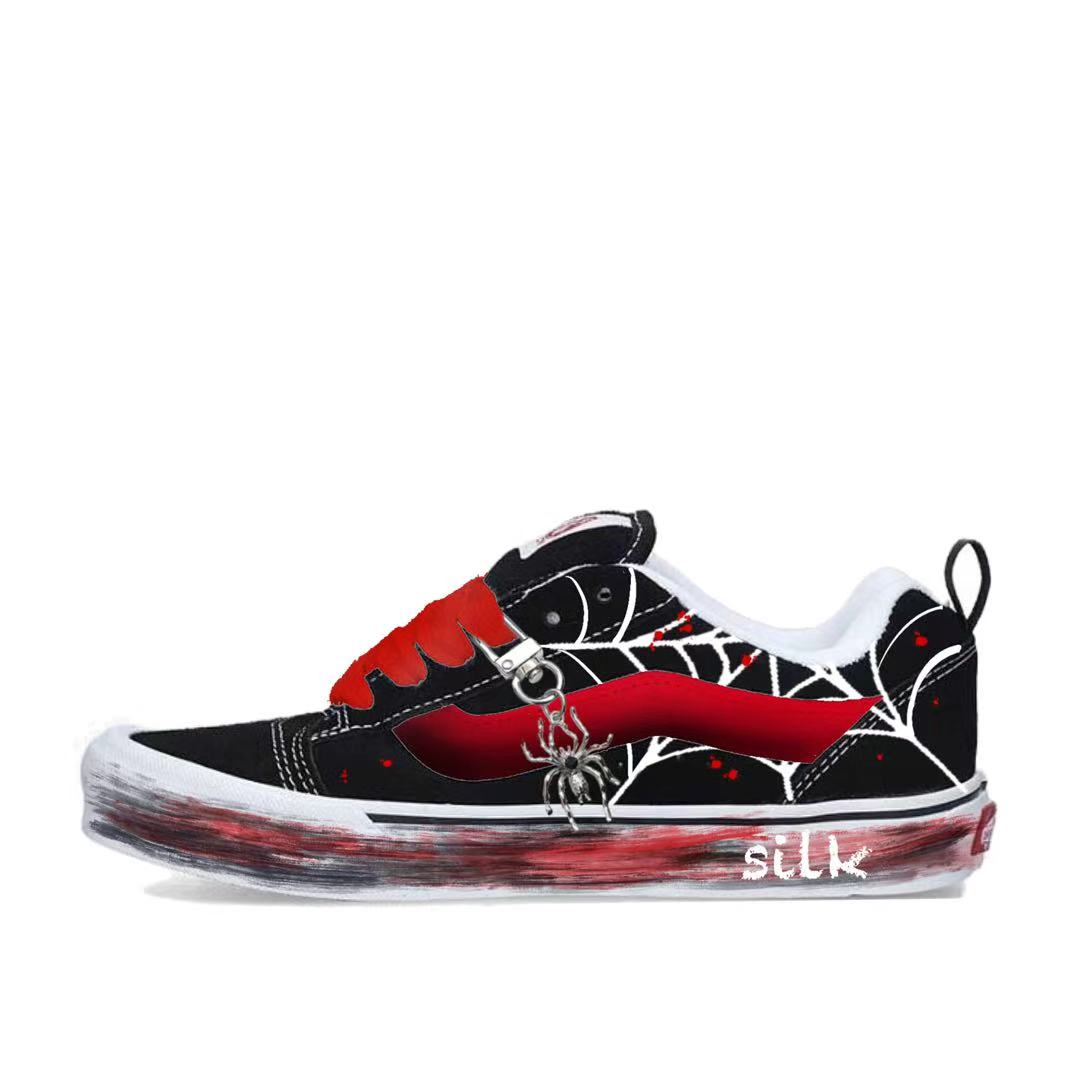 Vans Knu Skool Gothic Spider Anti Slip Wear Resistant Low Top Skateboard Shoes Unisex Black Red купить в интернет-магазине Yoocart с быстрой доставкой по России.