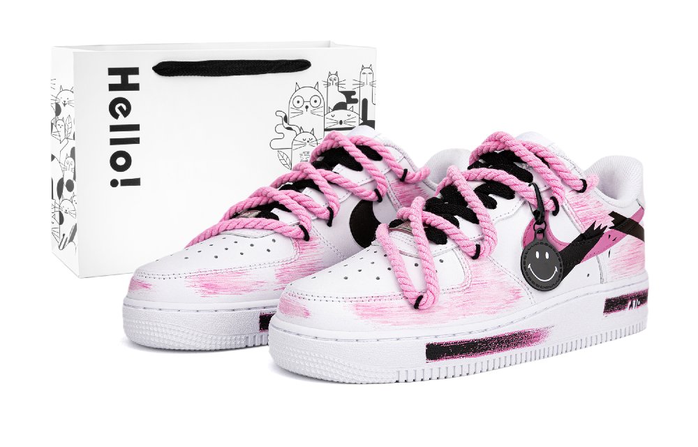 Nike Air Force 1 Low-Top Skateboard Shoes Men's Black White Pink