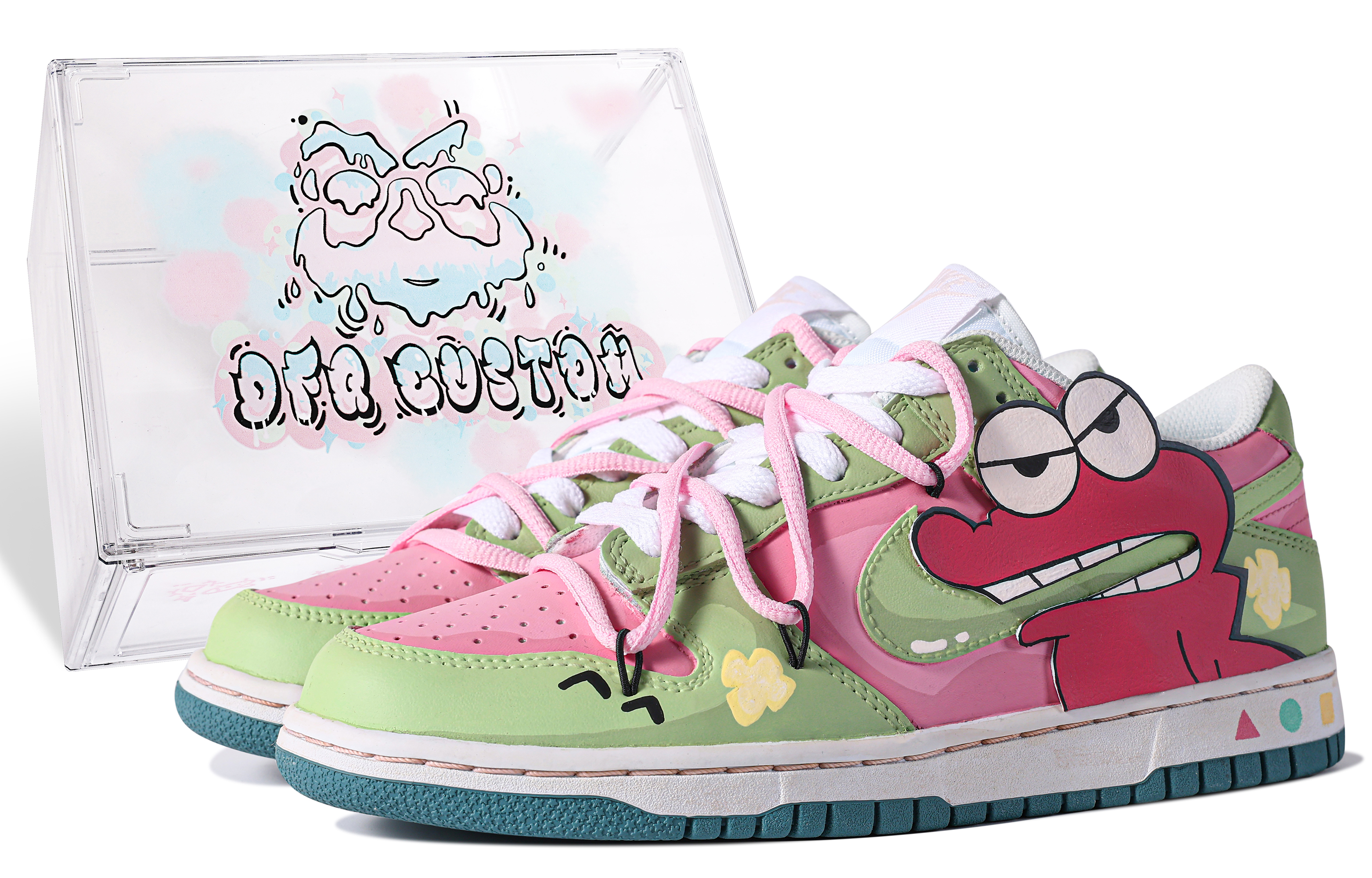 Nike Dunk ADCDAVINCI Custom, Crocodile Cookie Low top Skateboard Shoes Women's Pink Green