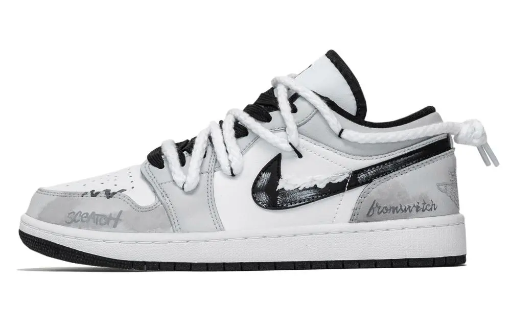 Jordan Air Jordan 1 Green And Unripe Shock Absorbers Low Top Vintage Basketball Shoes Unisex Gray White
