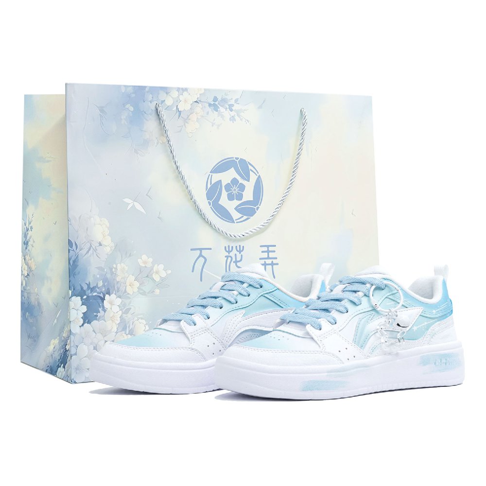 LiNing Acer Truncatum Anti Slip Wear Resistant Low Top Skateboard Shoes Women's White Blue