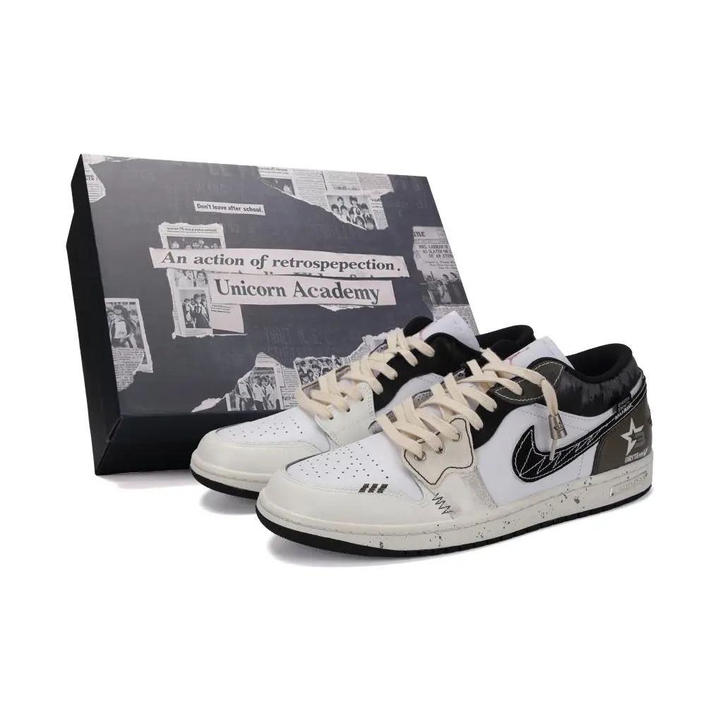 Jordan Air Jordan 1 Dawn Abrasion Resistant Low top Vintage Basketball Shoes Unisex Black Beige Brown