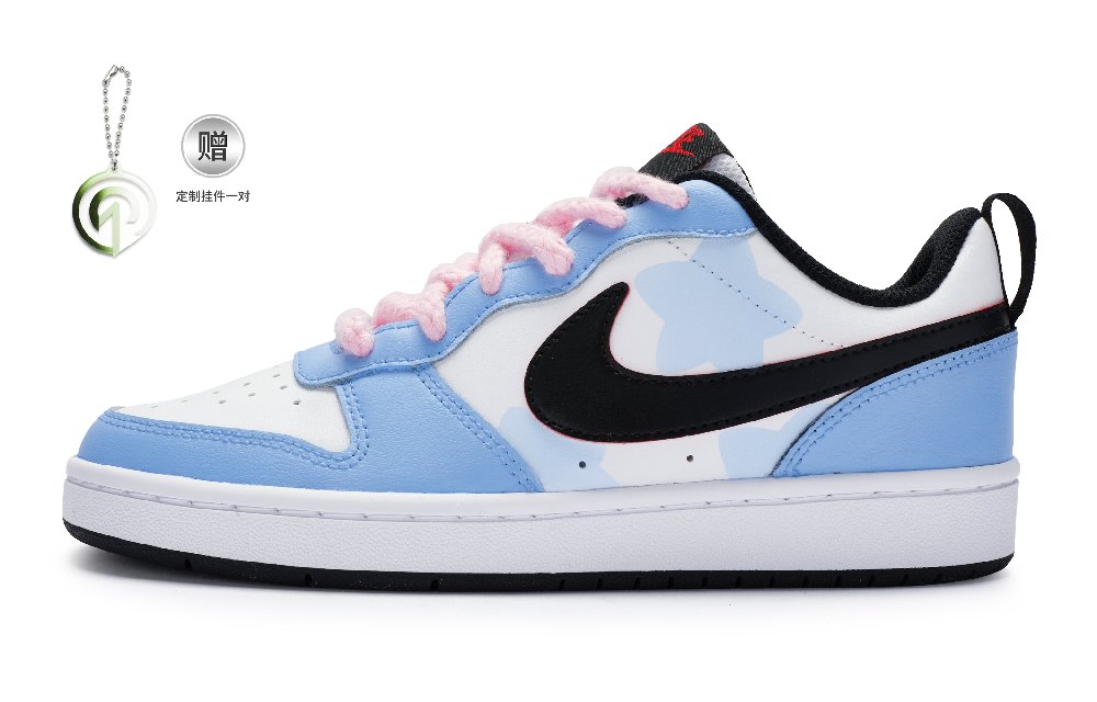 Nike Court Borough Low Top Skateboard Shoes GS White Blue Pink