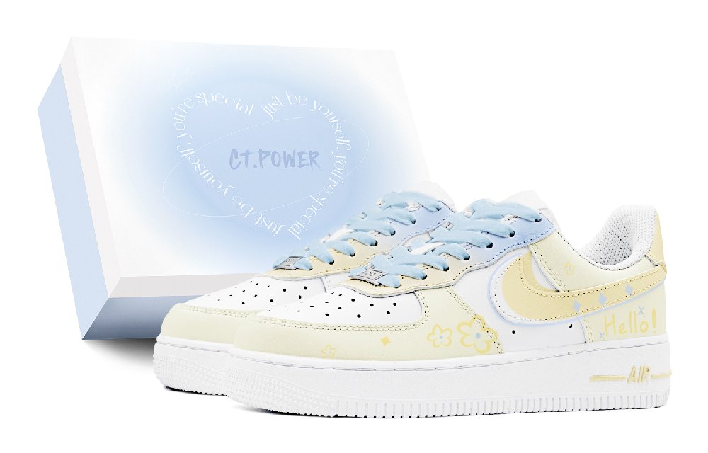Nike Air Force 1 Low Air Force 1 Anti-Slip Wear-Resistant Low-Top Skateboard Shoes Women's White Blue Yellow