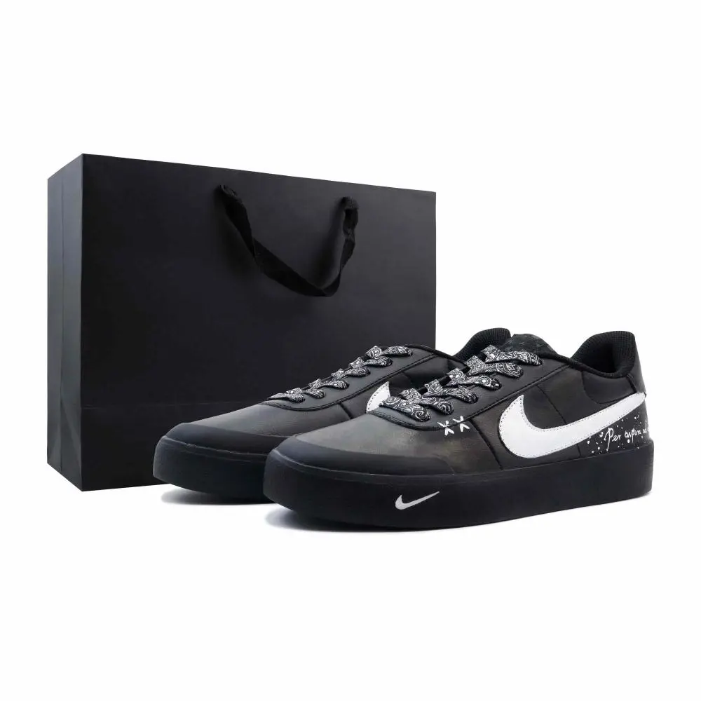 Nike Court Shot Night Star Abrasion Resistant Breathable Low top Skateboard Shoes Men's Black White