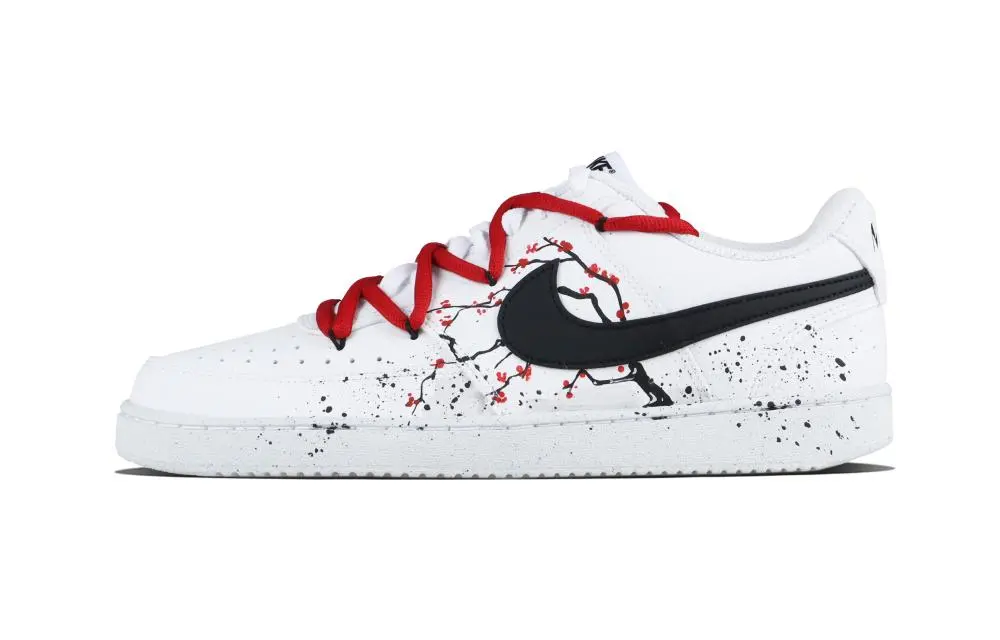 Nike Court Vision 1 Plum Blossom Abrasion Resistant Low top Skateboard Shoes Unisex Red Black