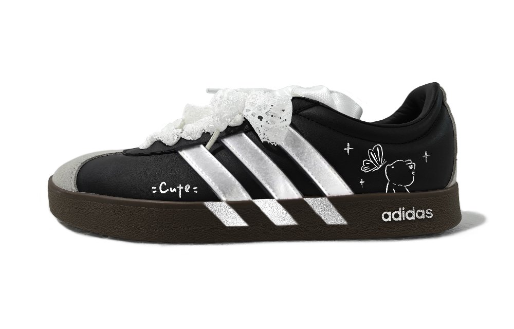 Adidas Neo VL Court 2.0 Silver Moon Kitten Abrasion Resistant Low Top Skateboard Shoes Unisex Black Silver