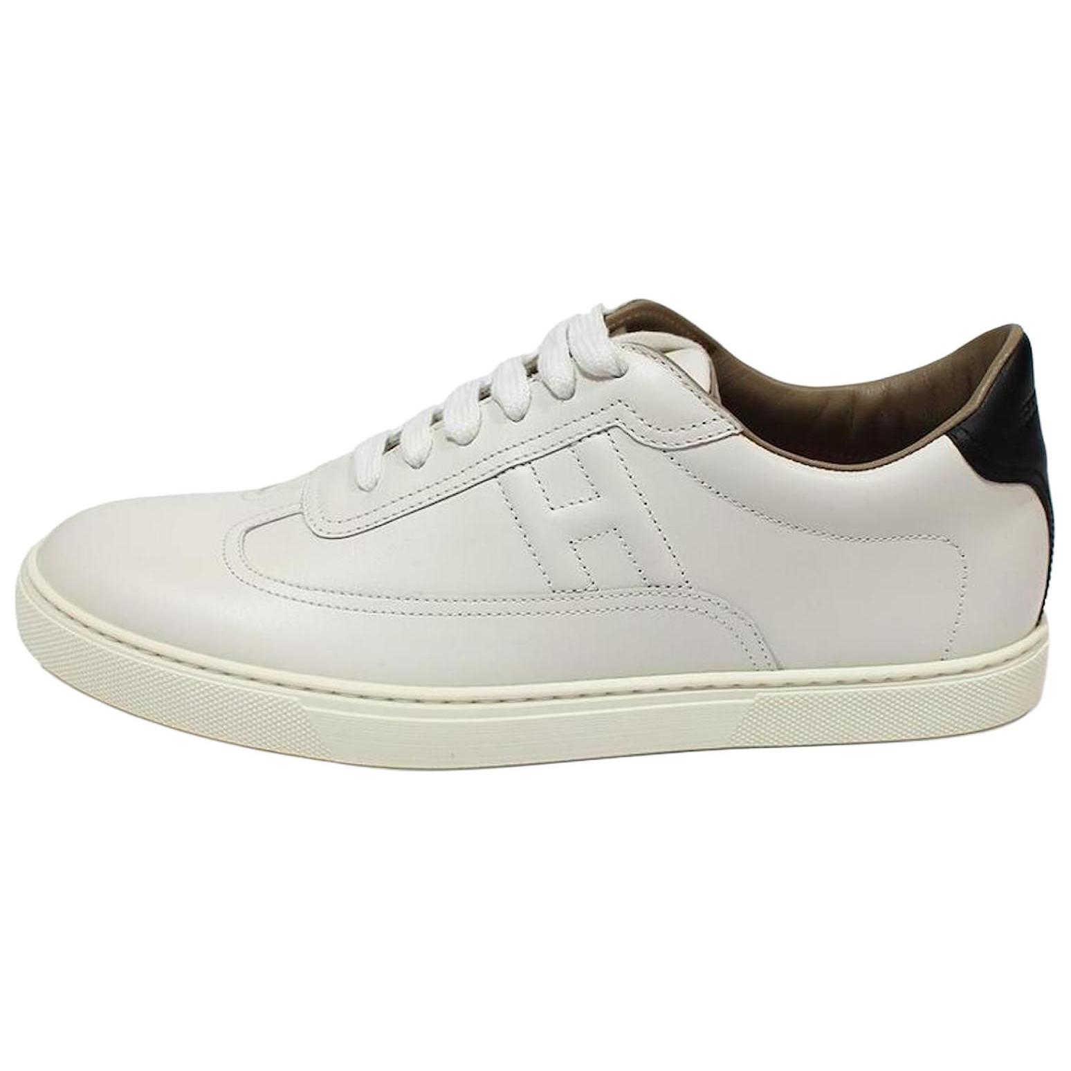 HERMES Low Top Skateboard Shoes Men's Cream White
