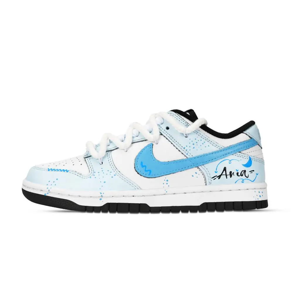 Nike Dunk Black White, Love Moon Sigh Abrasion Resistant Low Top Skateboard Shoes Unisex Blue White