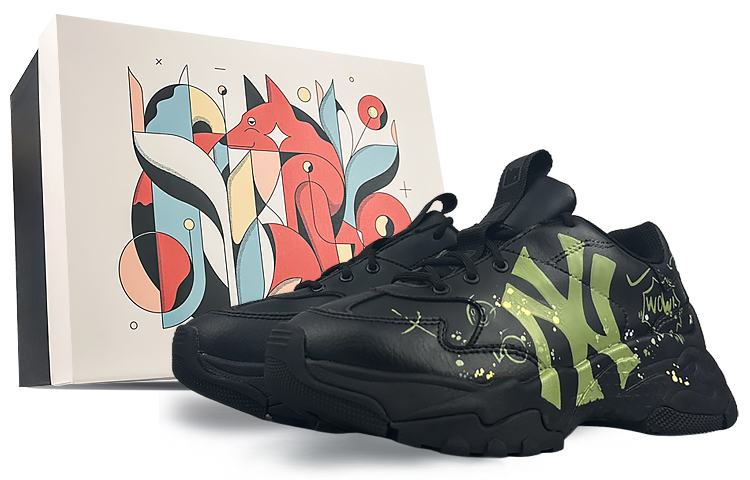 MLB Big Ball Chunky BNK Wear-Resistant Height Increasing Low-Top Chunky Sneakers Unisex Black Green