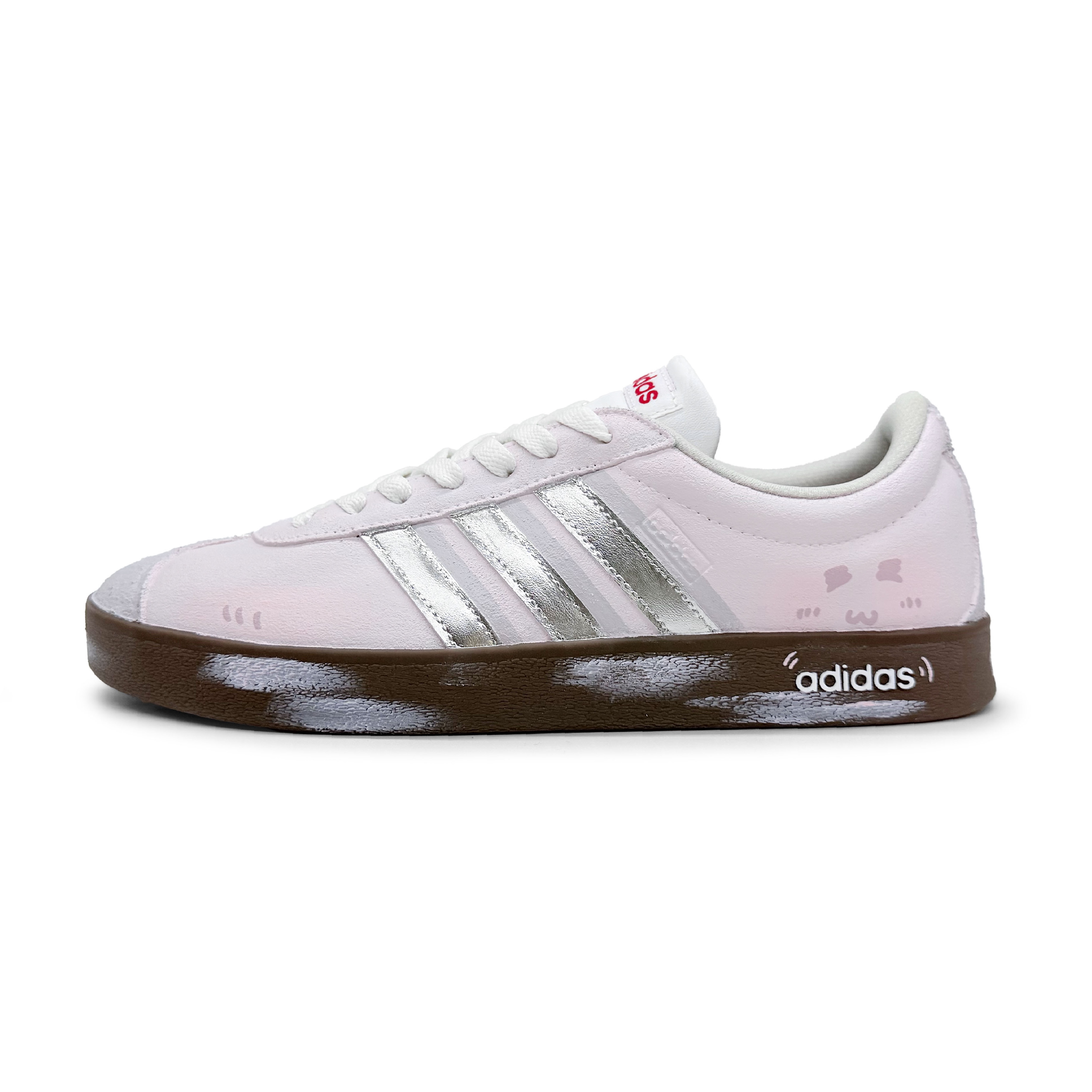Adidas VL COURT 2.0 Abrasion Resistant Low top Skateboard Shoes Unisex Beige Pink
