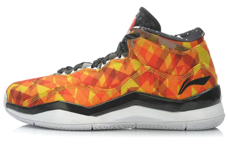 LiNing WOW 3 Non slip Lightweight Mid top Basketball Shoes Men's Orange Yellow