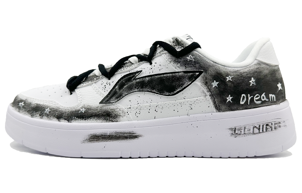 LiNing Pontoon Boats Abrasion Resistant, Lightweight, And Breathable Low Top Skateboard Shoes Men's White Black