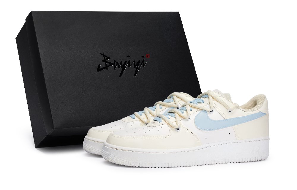 Nike Air Force 1 Wear-Resistant Low-Top Skateboard Shoes Unisex Custard White/Blue