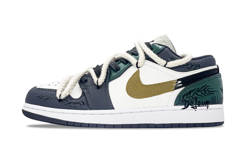 Jordan Air Jordan 1 Abrasion Resistant Low Top Vintage Basketball Shoes Unisex Gray White Yellow Green