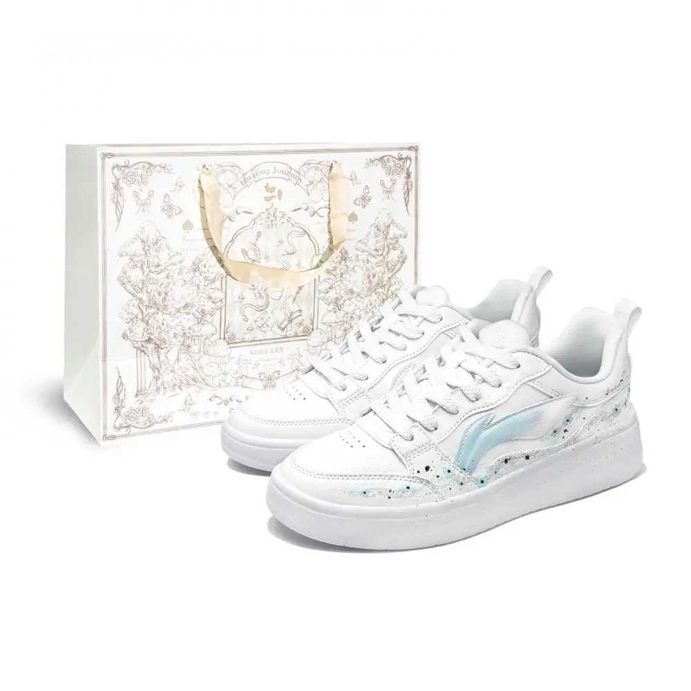 LiNing Acer Truncatum Coverage Cushioning Abrasion Resistant Low Top Skateboard Shoes Women's White Blue