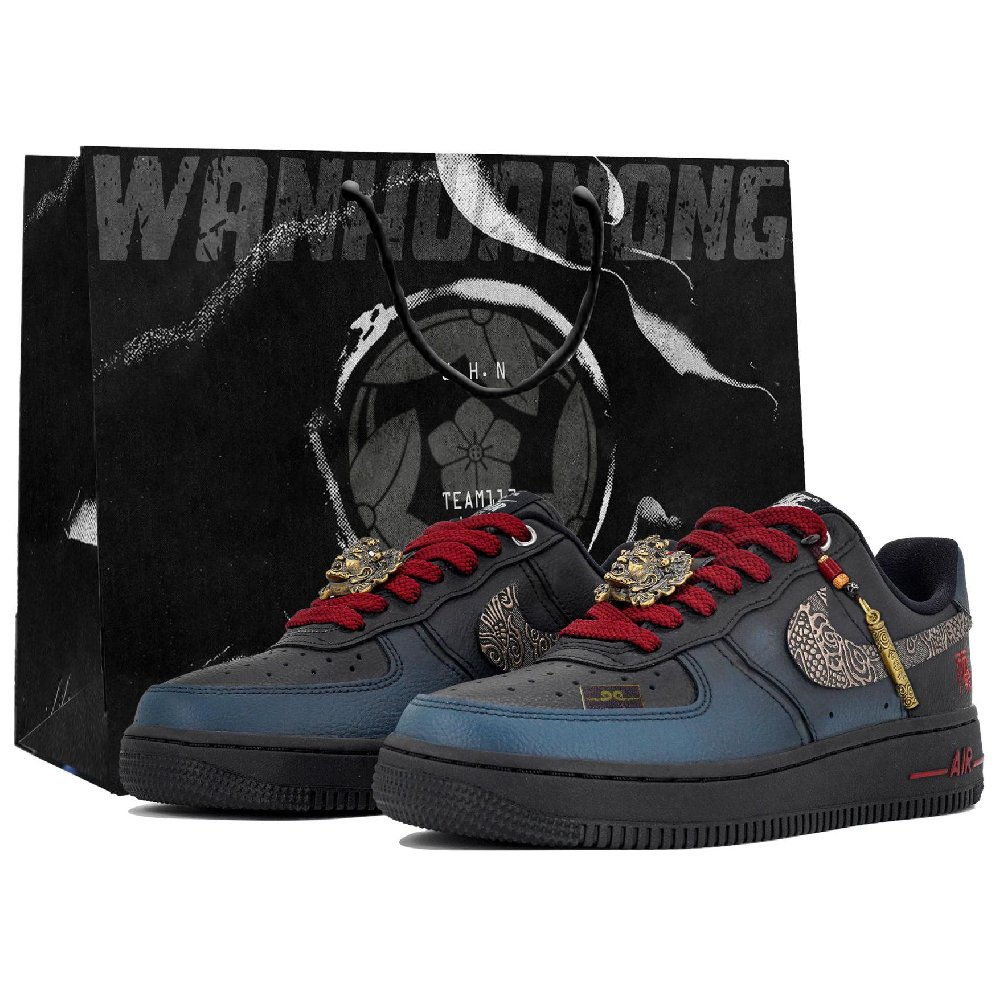 Nike Air Force 1 Anti-Slip Wear-Resistant Low-Top Skateboard Shoes Unisex Black Gold