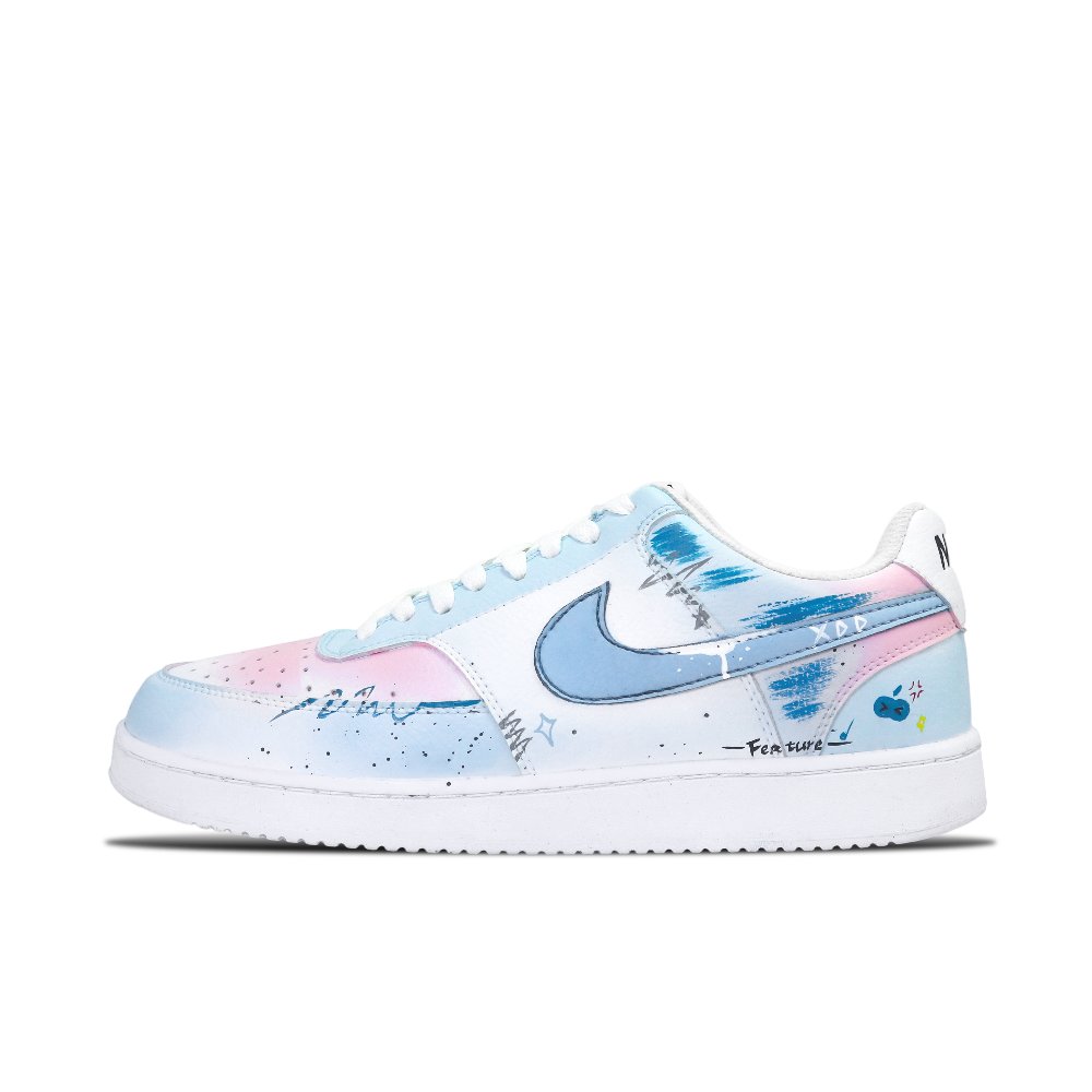 Nike Court Vision Graffiti Fantasy Low Top Skateboard Shoes Men's Blue Pink