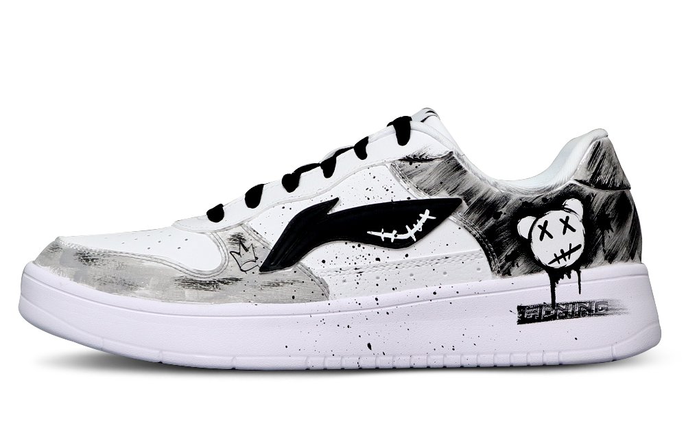LiNing Sports Life Collection Anti-Slip And Wear-Resistant Breathable Low-Top Skateboard Shoes Men's White Black