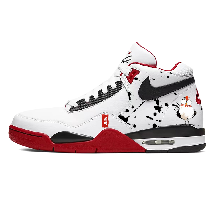 Nike Flight Legacy Cushioned Slip-Resistant Mid-Top Vintage Basketball Shoes Unisex Red White