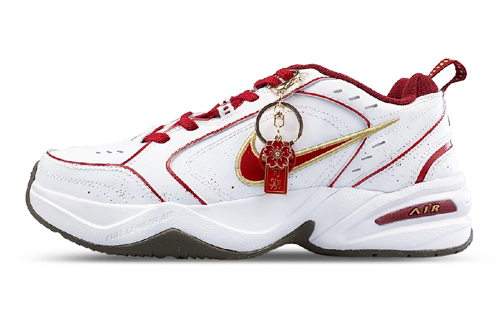 Nike Air Monarch 4 Wear-Resistant Slip-Resistant Low-Top Casual Shoes Unisex Red White Gold