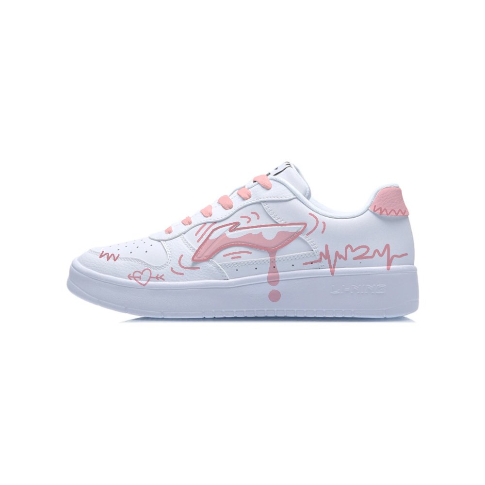 LiNing Pontoon Boats Slip Resistant Height Increasing Low top Skateboard Shoes Men's White Pink