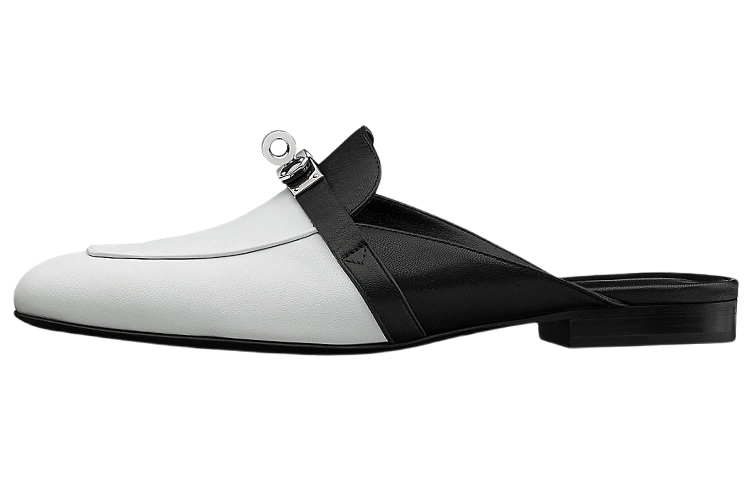 HERMES Closed Toe Slippers Women's Black White
