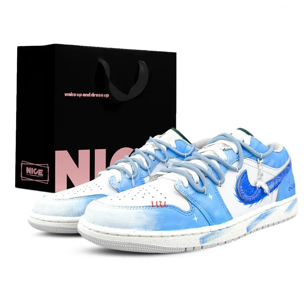 Jordan Air Jordan 1 Abrasion Resistant Low top Vintage Basketball Shoes Unisex Blue