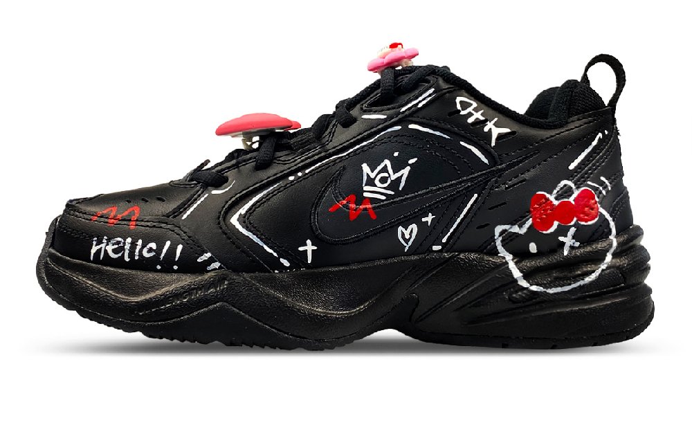 Nike Air Monarch 4 Wear-Resistant Low-Top Chunky Sneakers Unisex Black White Red