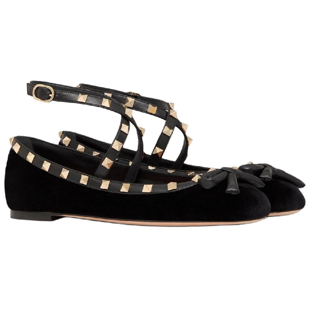 Valentino Garavani Rockstud Bow Detailed Ballerina Shoes Women's