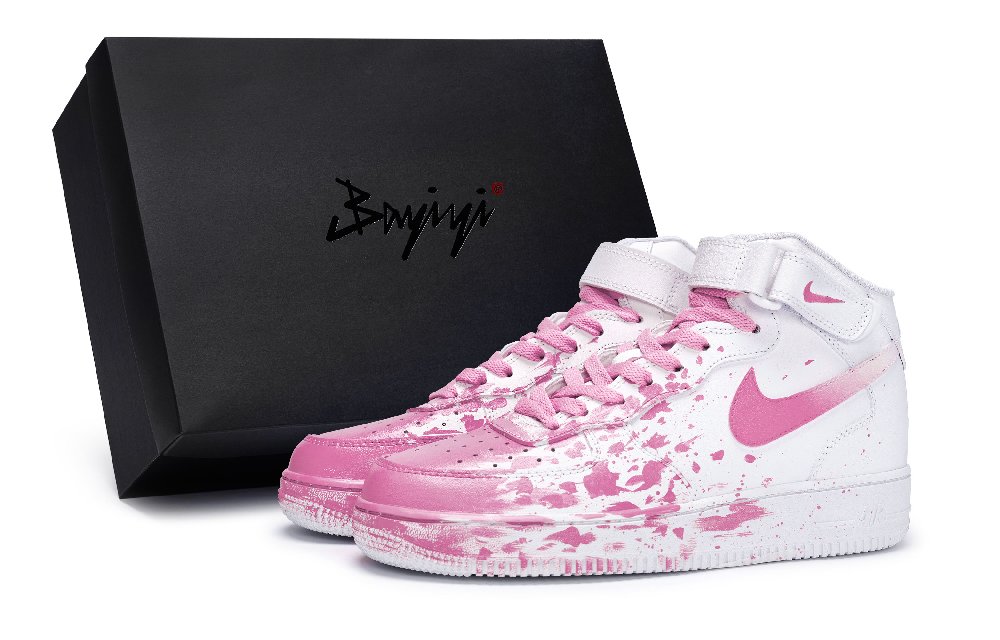 Nike Air Force 1 Coverage Anti-Slip And Wear-Resistant Mid-Top Skateboard Shoes Men's White Pink