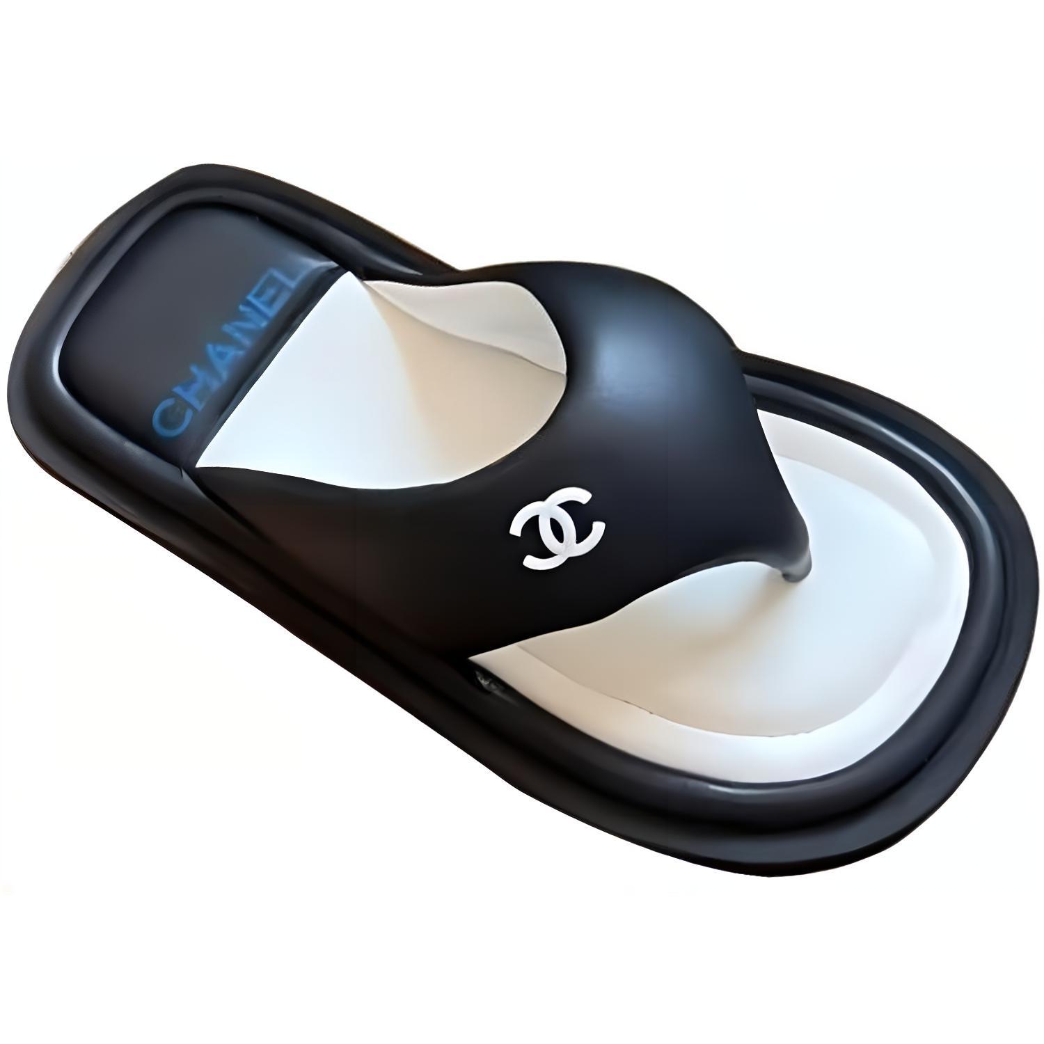 CHANEL Rubber Sole Flip Flops Women's Black