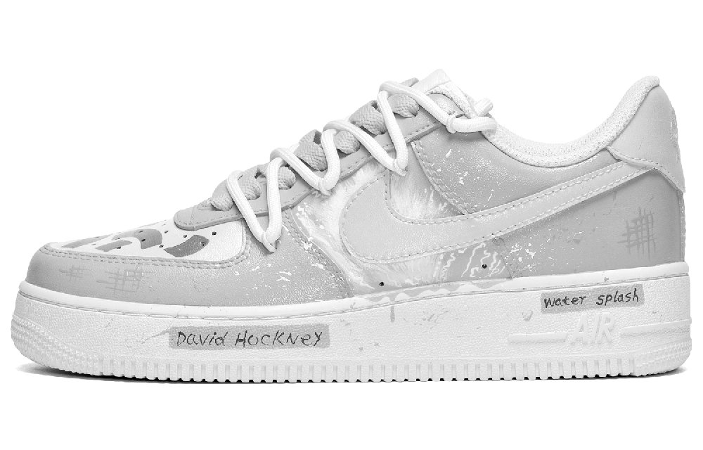 Nike Air Force 1 Low CUS ID Large Water Splash Slip-Resistant Low-Top Skateboard Shoes Men's Gray White