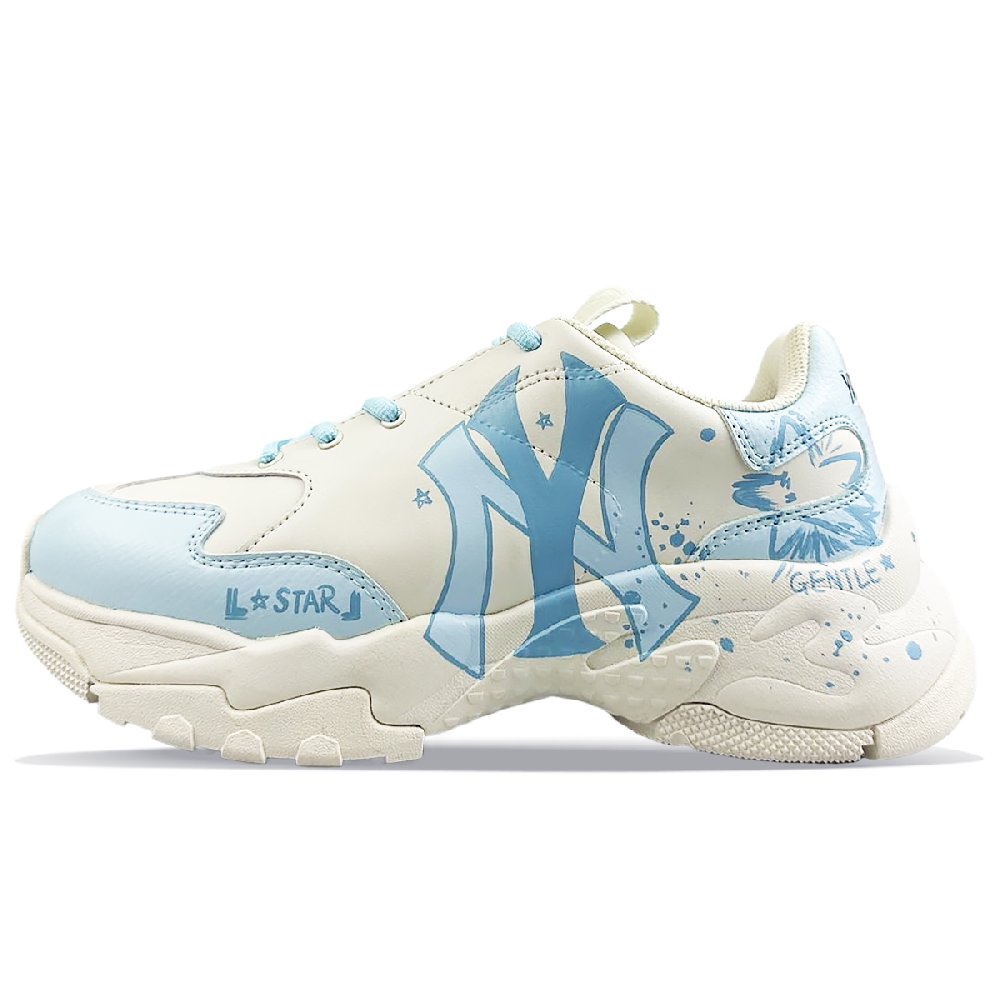 MLB Big Ball Chunky Cushioning Anti-Slip And Wear-Resistant Height Increasing Low-Top Chunky Sneakers Unisex Blue White