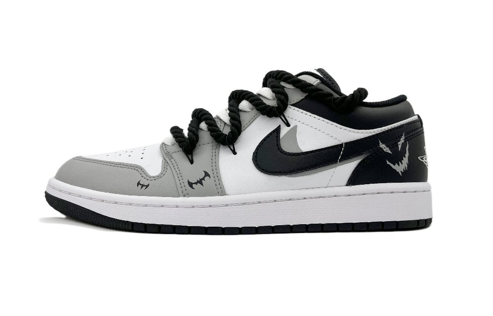Jordan Air Jordan 1 Ghostly Encounter Anti-Slip Wear-Resistant Low-Top Vintage Basketball Shoes Men's Gray Black