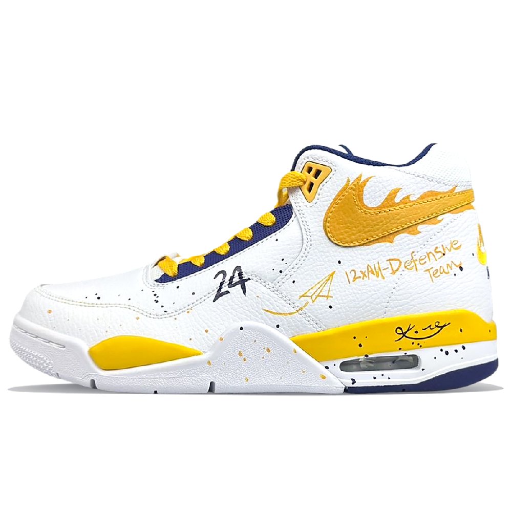 Nike Flight Legacy Slip Resistant Mid Top Vintage Basketball Shoes Men's White Yellow