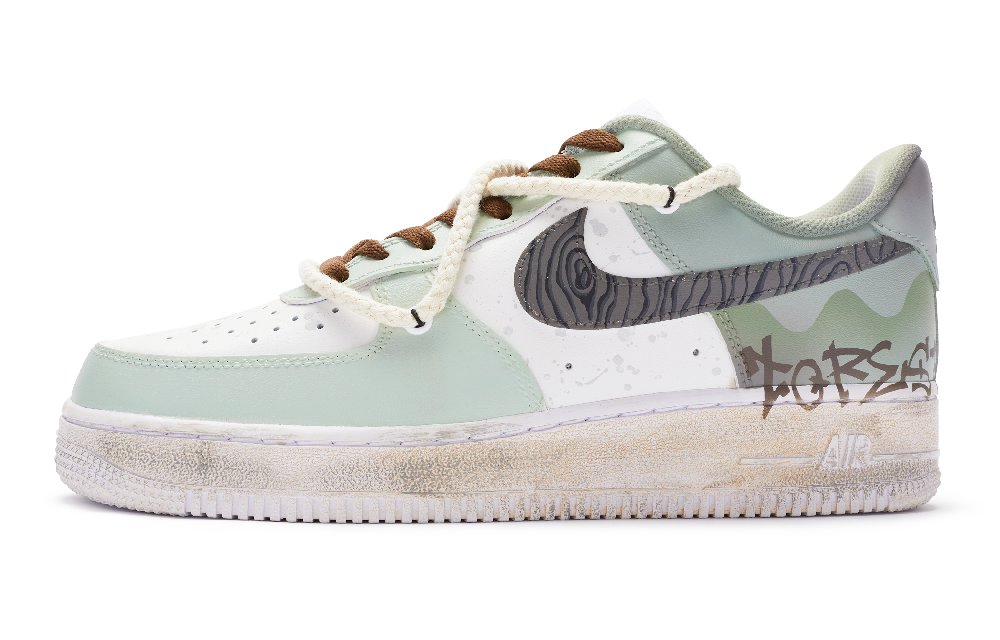 Nike Air Force 1 Low Top Skateboard Shoes Women's White Green Black