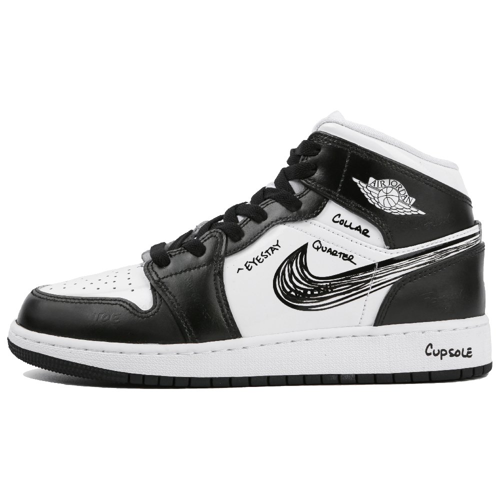 Jordan Air Jordan 1 Mid Mid-Top Skateboard Shoes GS Black White
