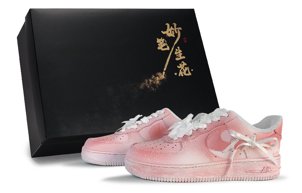Nike Air Force 1 Wondrous Brush Strokes, Heartbeat Love Confession Low Top Skateboard Shoes Unisex Pink White