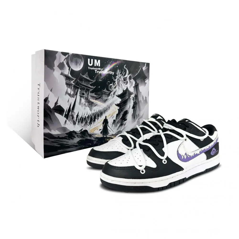 Nike Dunk Purple Flame Cloud Rhythm Box Included Abrasion Resistant Low top Skateboard Shoes Unisex Black Purple